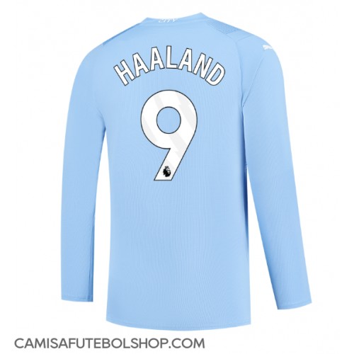 Camisa de time de futebol Manchester City Erling Haaland #9 Replicas 1º Equipamento 2023-24 Manga Comprida